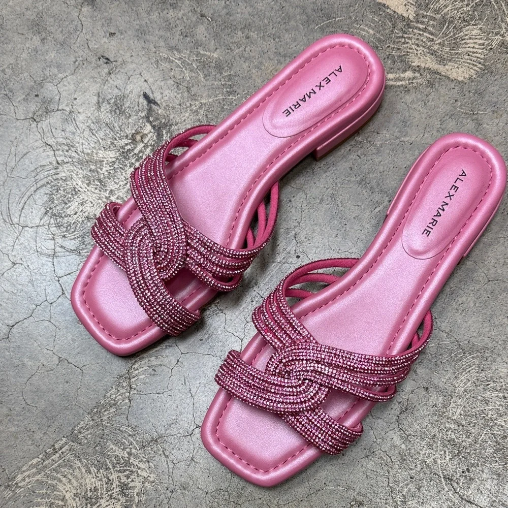 * Alex Marie Freesia Twist Rhinestone Square Toe Flat Sandals